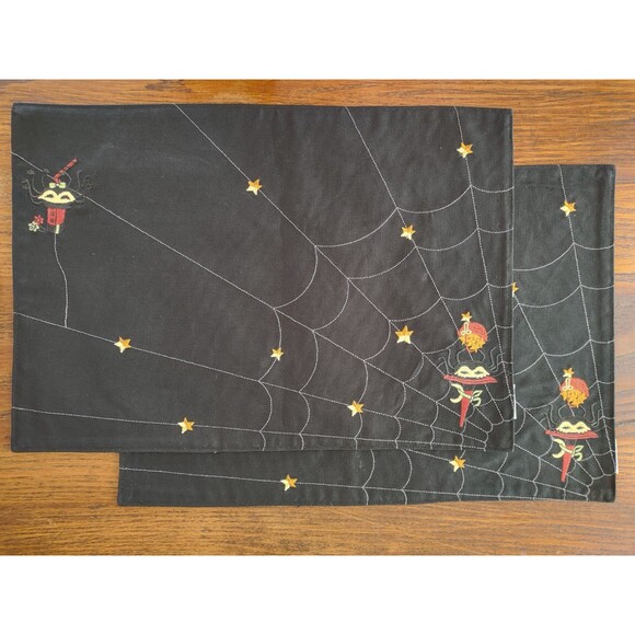 HALLOWEEN 2ea. LONGABERGER  Black Halloween FABRIC Placemats & Napkins NWOT - Picture 8 of 16
